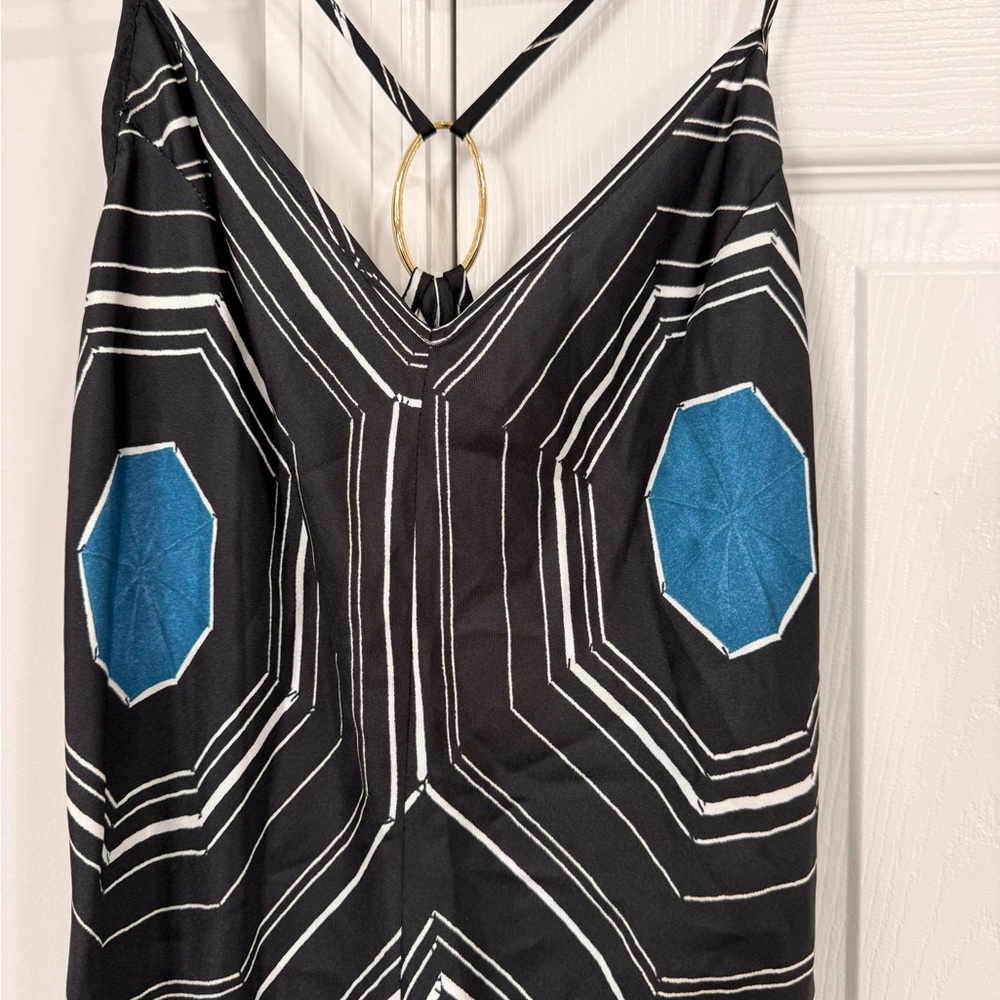Sandro Silk Geometric Maxi Slip Dress in Black and Blue - Picture 3 of 7